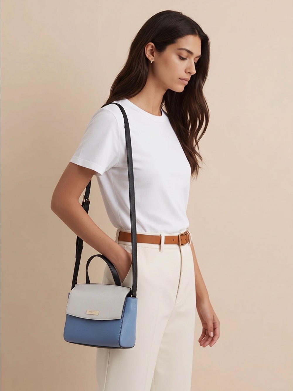 Structured Two-Tone Crossbody Bag in Blue and White EUC
